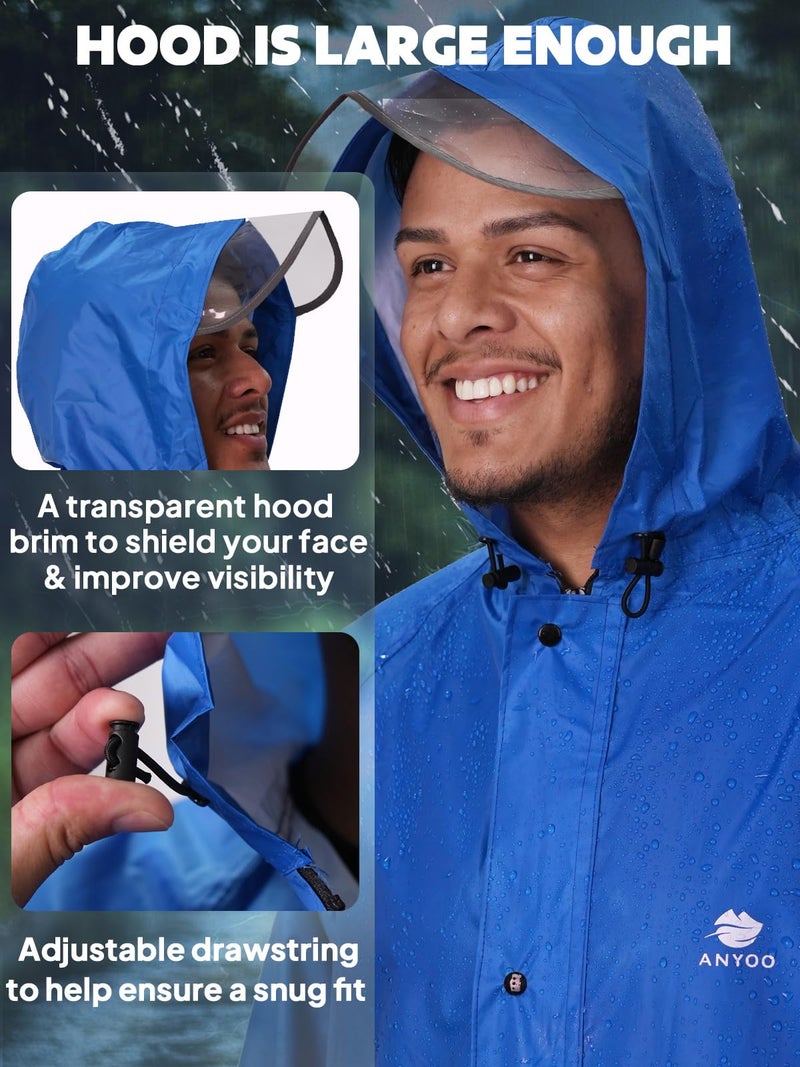 ANYOO Hood Rain Poncho Waterproof Lightweight Raincoat for Men Women Adult with Pocket for Hiking Camping Outdoor Activities - Image 4